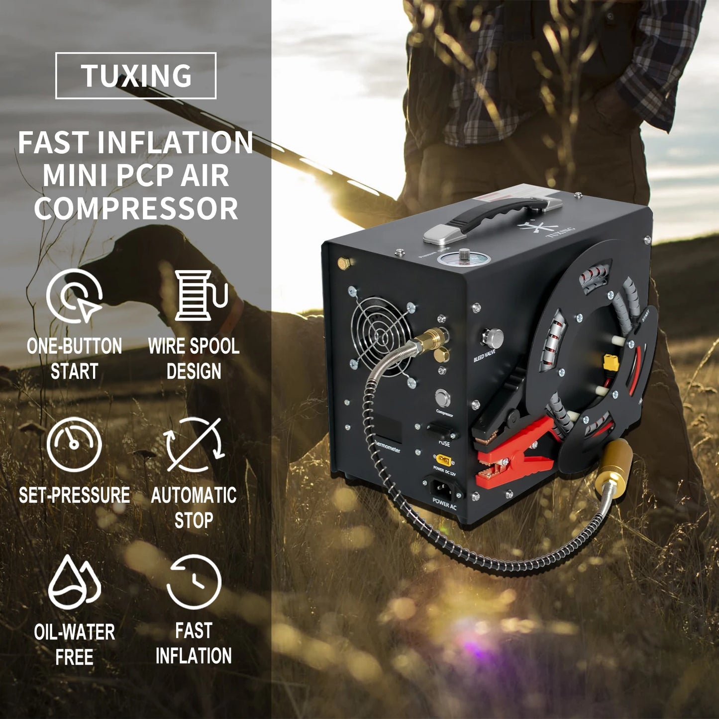 TUXING TXES062 300Bar PCP Air Compressor w/ 12V Adapter