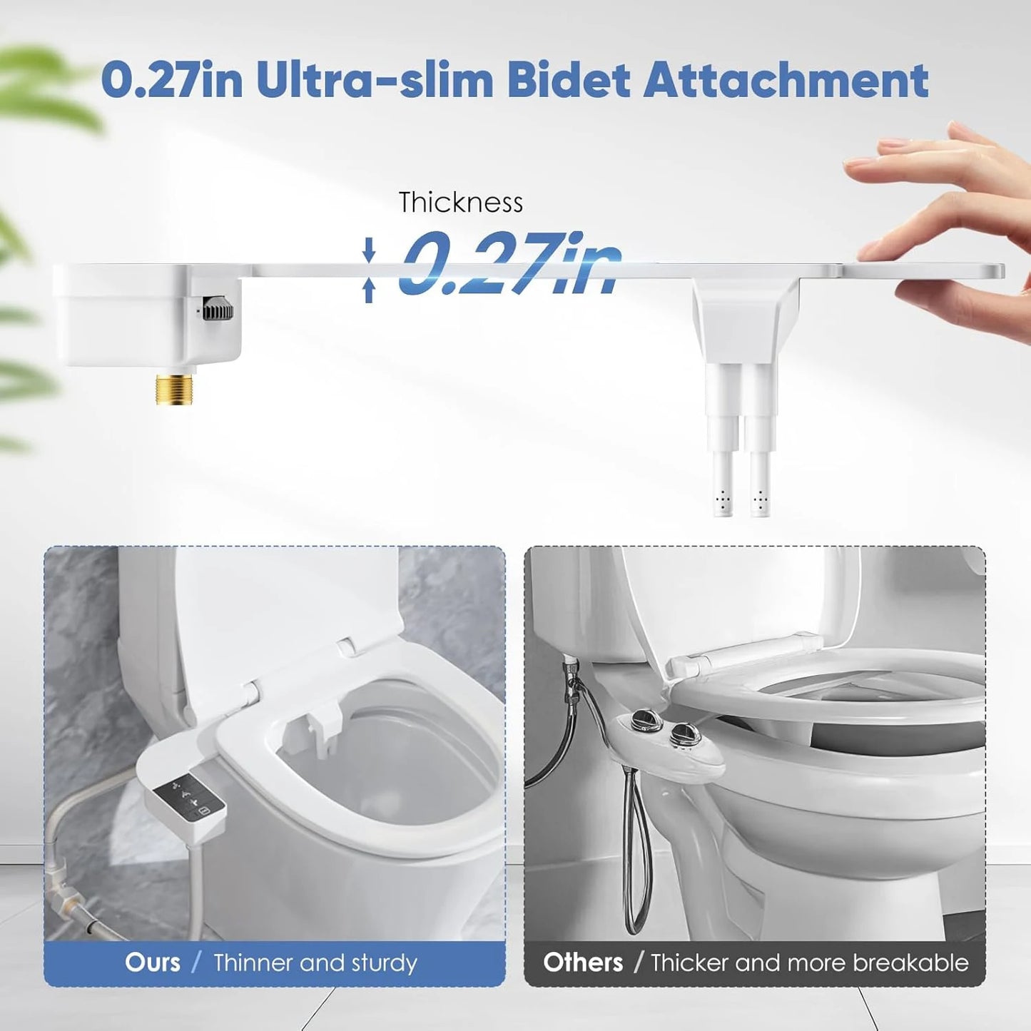 ITAX Self-Cleaning Nozzle,Non-Electric Self-Cleaning Bidet Attachment,Side Arm Control Ultra Thin Design Toilet Seat Dual Nozzle