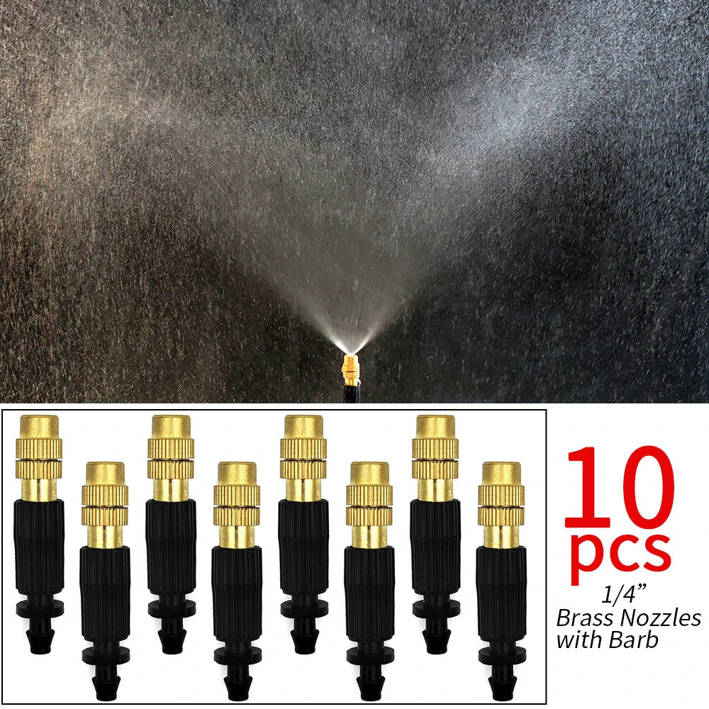 WUJIE 5M-30M Garden Irrigation Outdoor Misting Cooling System Watering 1/4'' Brass Atomizer Nozzles 4/7mm Hose Patio Greenhouse