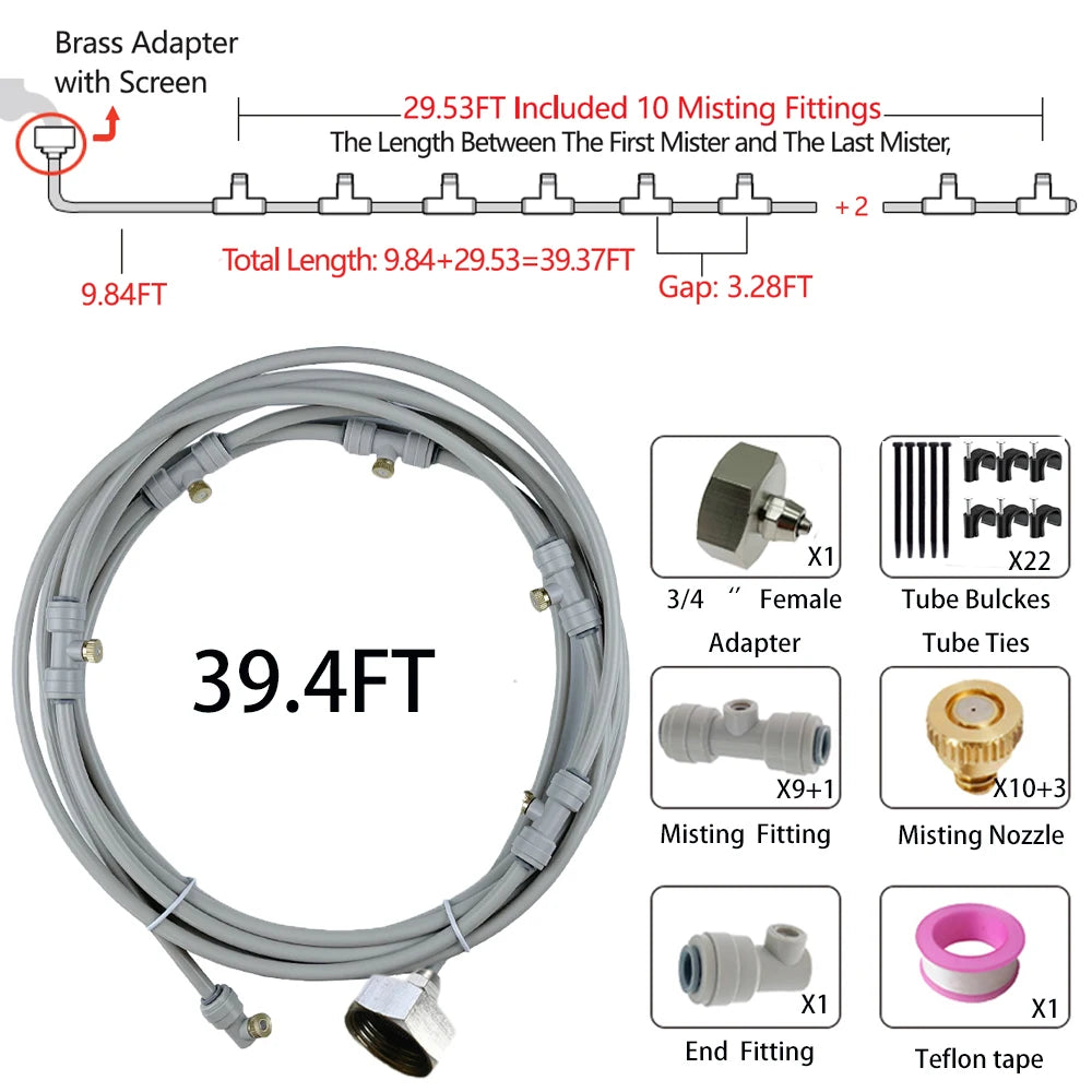 Patio Misters for Cooling Backyard Water Mister Kit for Waterpark, Garden, Greenhouse, Canopy, Porch, Umbrella Gazebo Trampoline