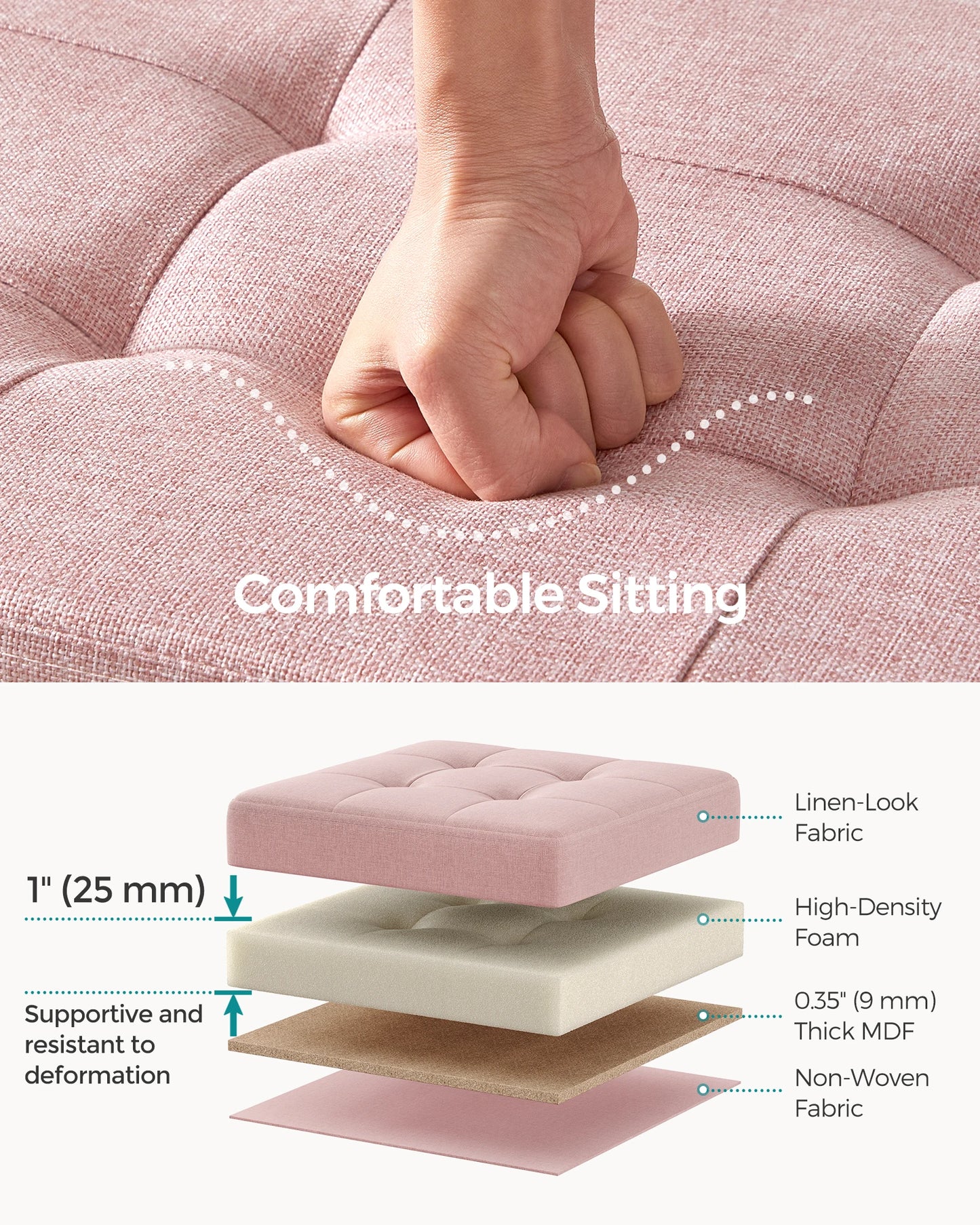 SONGMICS Mazie Collection - 43 Inches Folding Storage Ottoman Bench, Ottoman Foot Rest, End of Bed Bench, Storage Chest