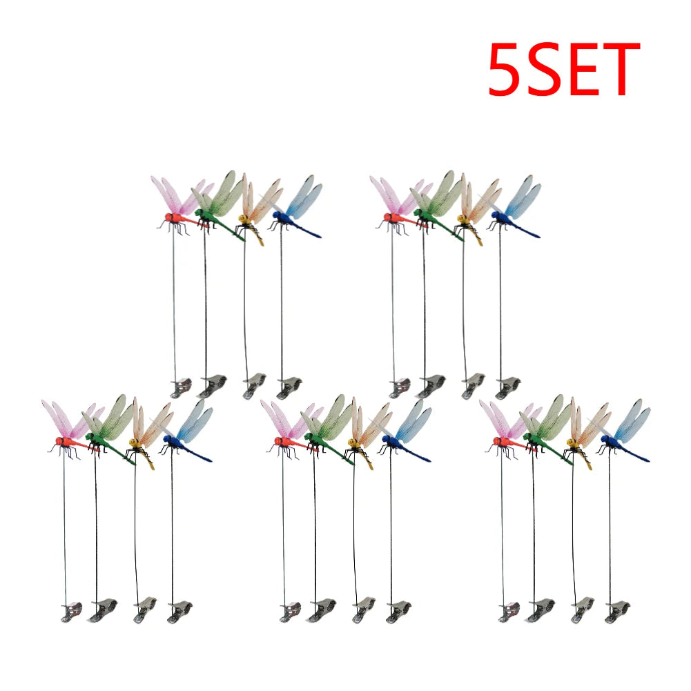 4/8/32Pcs Simulation 3D Dragonfly Clip Lifelike Outdoor Decor Realistic Bug Deterrents Fake Dragonfly Garden Decorative Clip