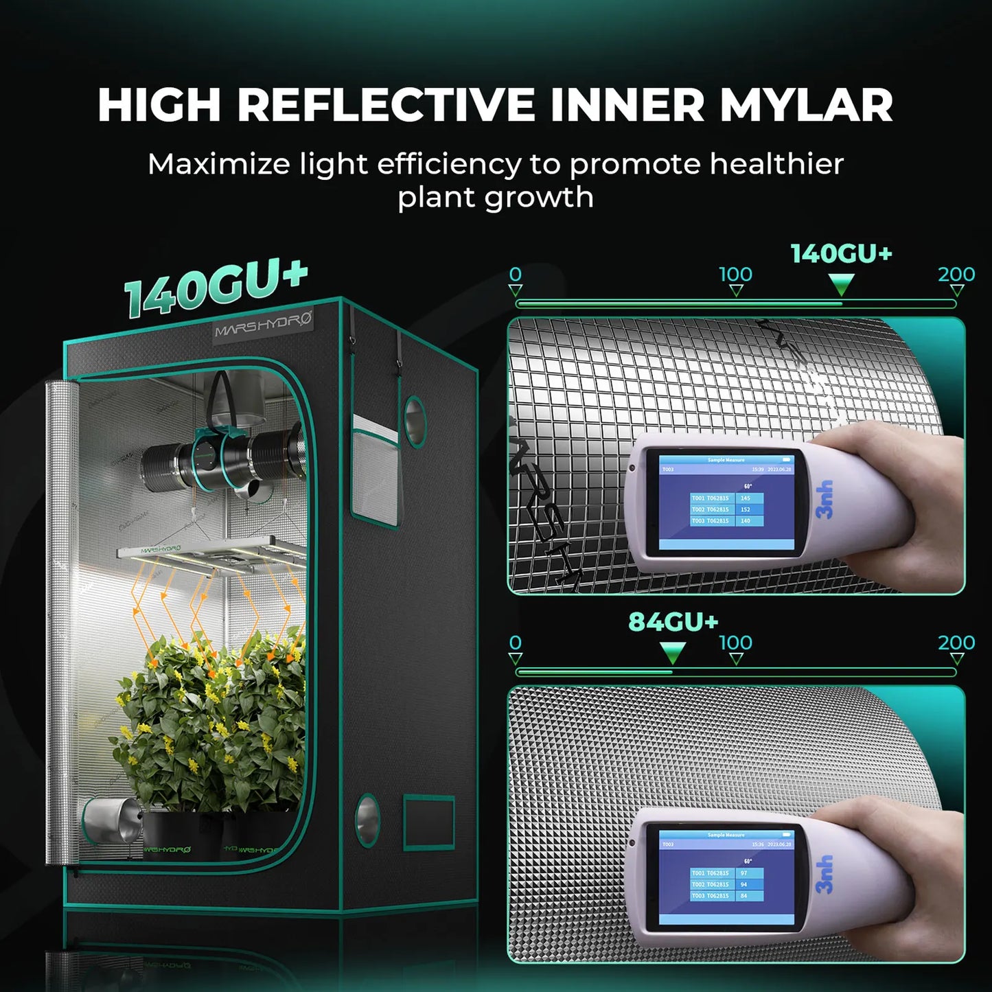 Mars Hydro Reflective Mylar Grow Tent with Removable Floor 1680D Indoor Plant Room Box Indoor Plant Growing Tent 150x150x200cm