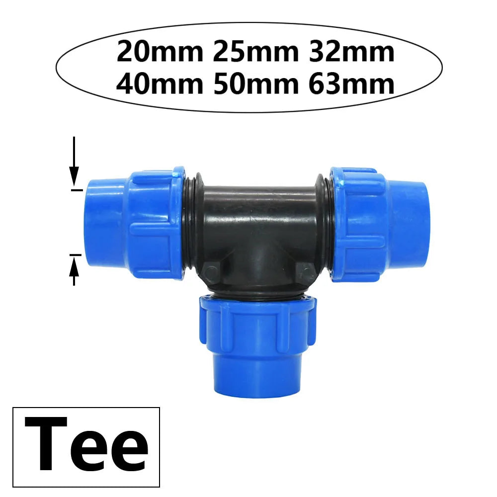 20/25/32/40/50/63mm PE Pipe Quick Connector Valve Tee Elbow Direct End plug Garden Tap Plastic Valve T-type Water Splitter