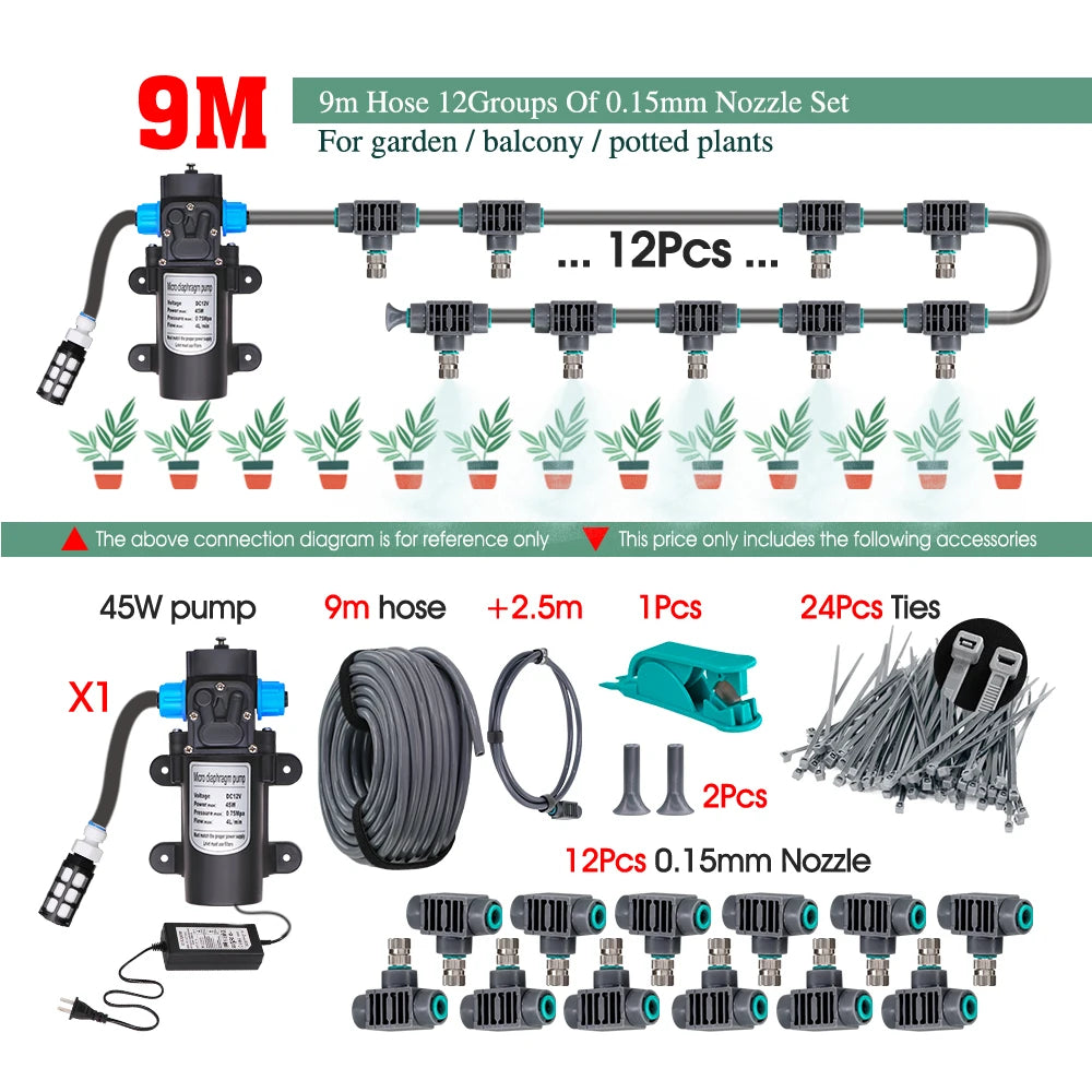 110-240V 45W Self-priming Pump Garden Greenhouse Plants Micro-Irrigation Kit Rapid Insertion 0.15MM Spray Nozzle Watering System