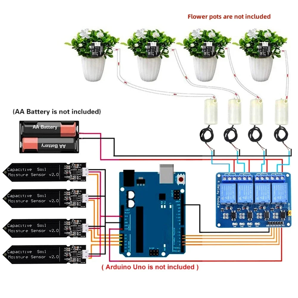 4-Way Automatic Flower Watering DIY Set 4-Way Relay Automatic Watering Garden Flowers Automatic Watering Device