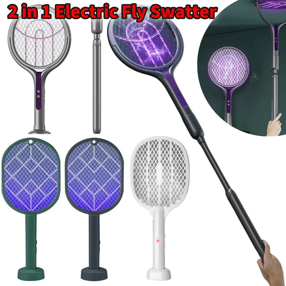 2-in-1 Mosquito Killer Lamp Multifunctional Angle Telescopic Mosquito Swatter Rechargeable Mosquito Swatter Electric Fly Swatter