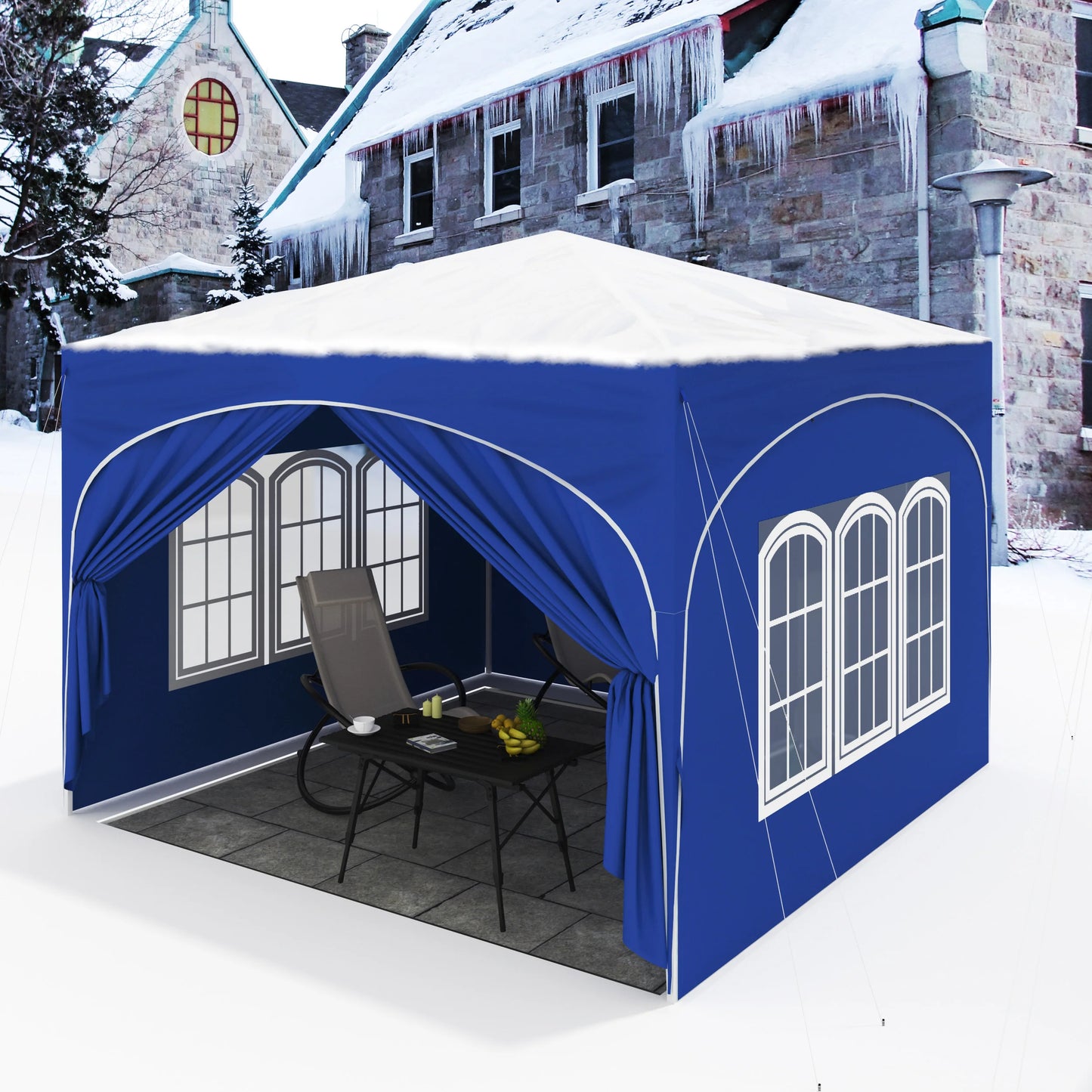 3x3m Folding Gazebo with 4 Side Walls Height-Adjustable Party Tent Water-Repellent UV Protection for Garden Camping Picnic