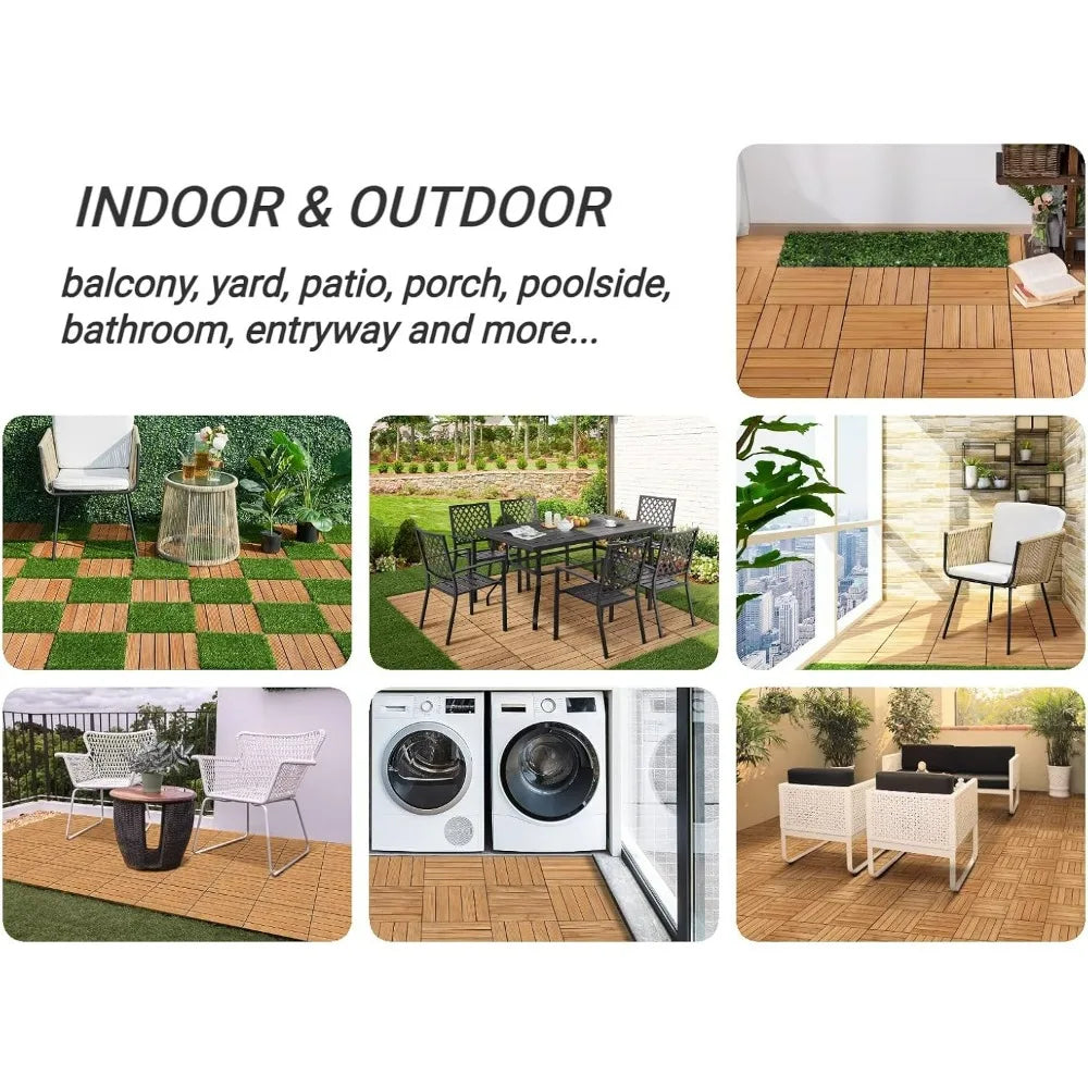 27PCS Interlocking Patio Deck Tiles Outdoor Flooring for Garden Poolside Fir Wood Indoor Natural Wood, Garden Floor Boards