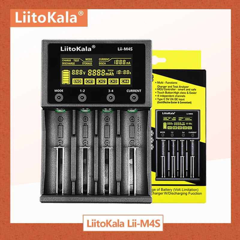 LiitoKala Lii-M4S 18650 LCD Multifunctional Battery Charger For 3.7V 1.2V 26650 21700 14500 18350 17500 AA AAA A C And Other