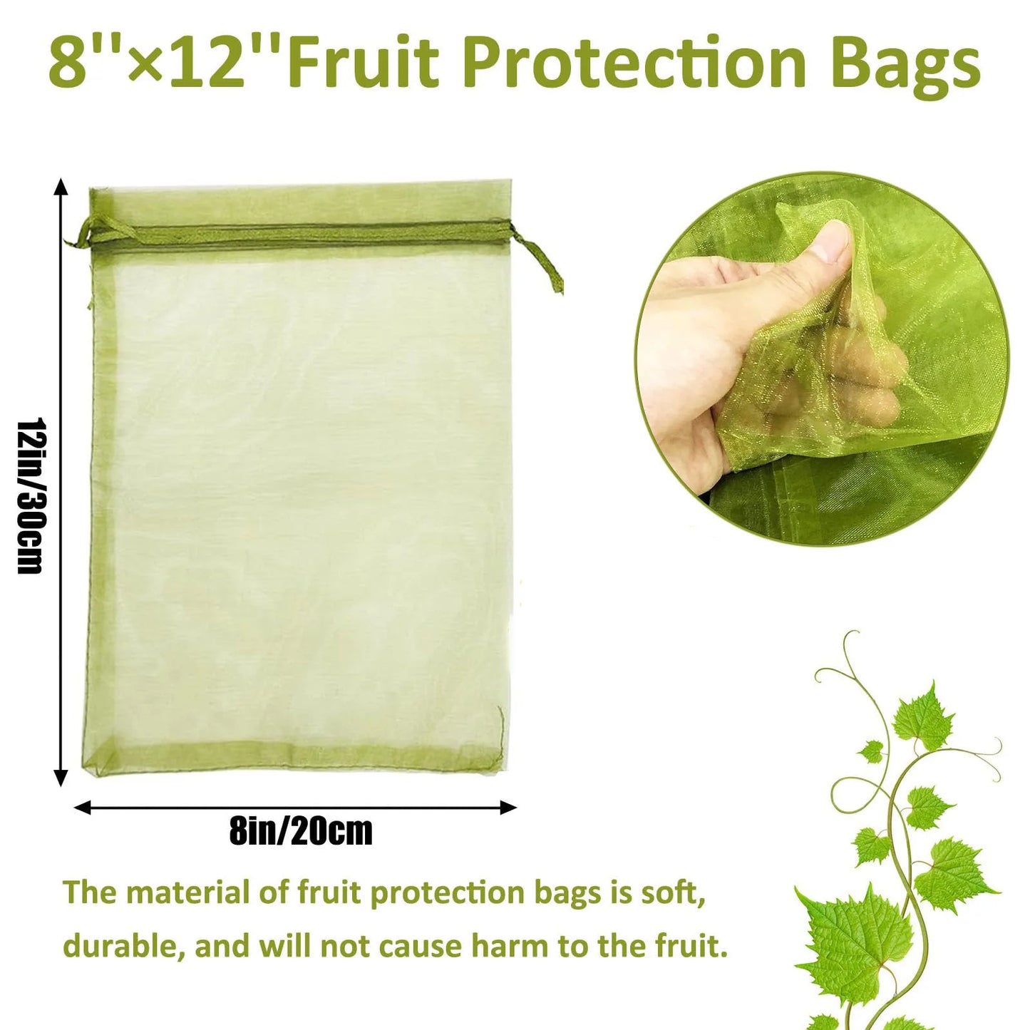 50pcs Fruit Protection Bags Mesh Netting Covers with Drawstring for Grapes Mango Veggies Reusable Pest Barrier Garden Plant Bags