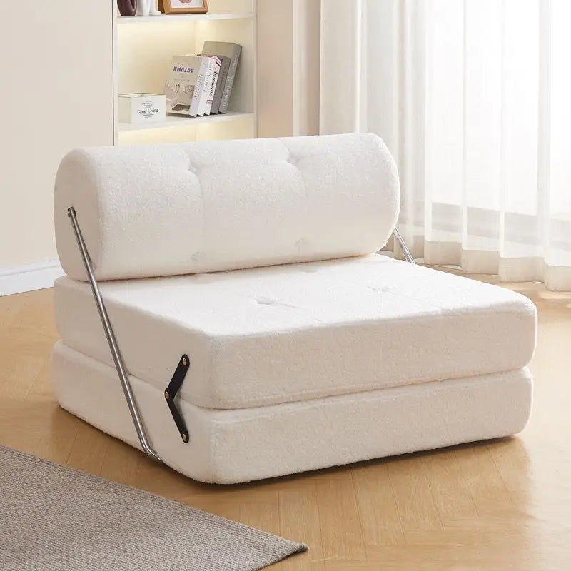 Wuli House Lazy Sofa Small Unit Single Sofa Living Room Tofu Block Cream Wind Folding Three Purpose Sofa Bed Home 2024 New Sales