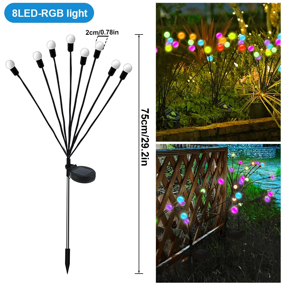 LED Firefly Light Warm White RGB Solar Powered Swaying Lights Outdoor Waterproof Fairy Garden Light for Yard Patio Decoration