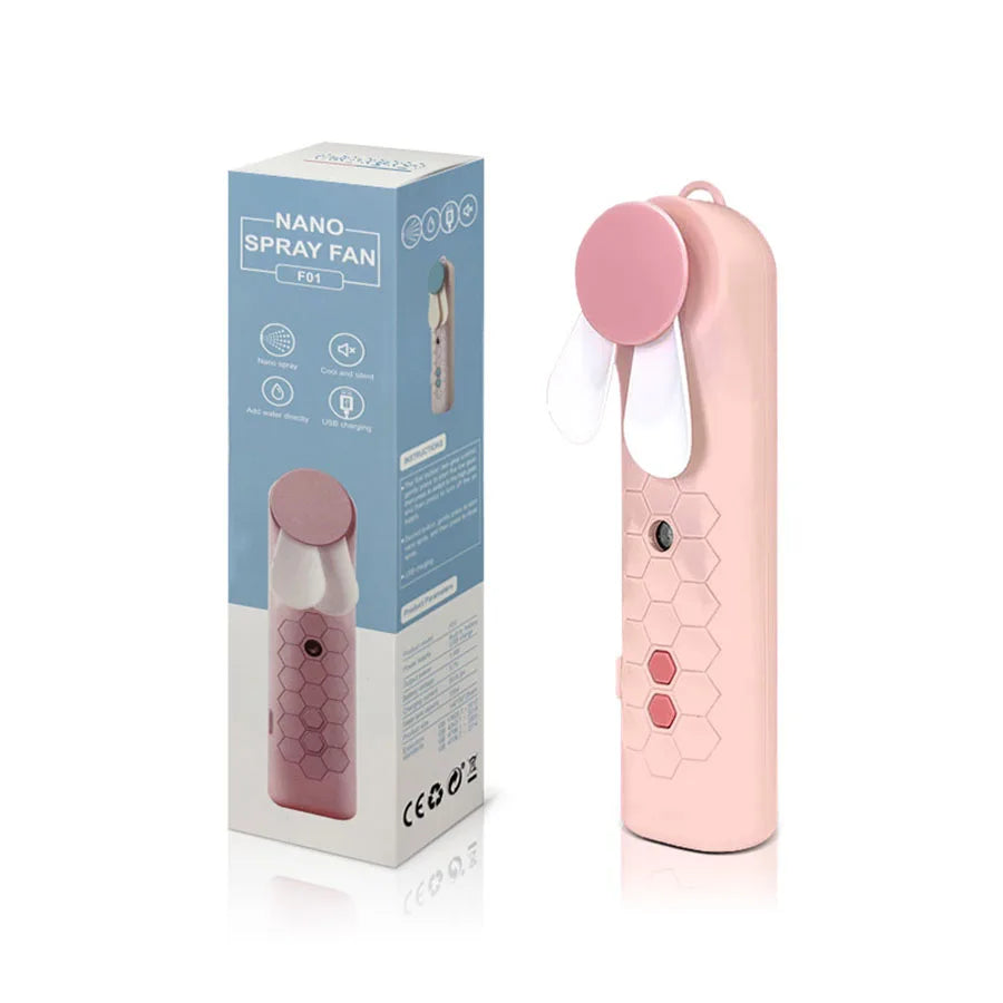 Portable Handheld Mist Fan - USB Rechargeable 2-in-1 Air Cooler & Facial Humidifier | AlluCanFind