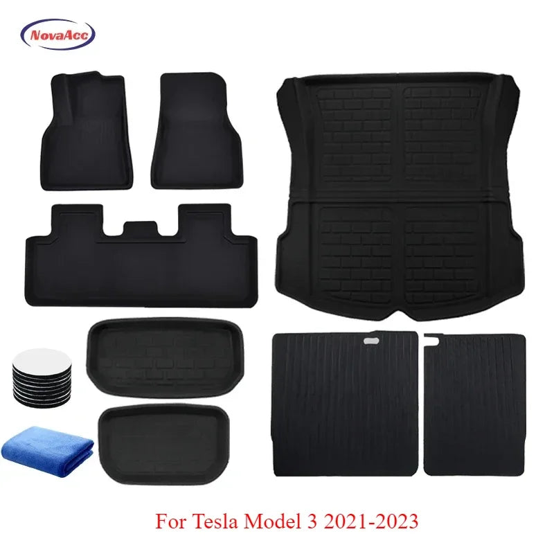 For Tesla Model Y 2017-2024 and Model 3 2021-2025 Highland All Weather Floor Mats Trunk Liners Full Protection Car Accessories