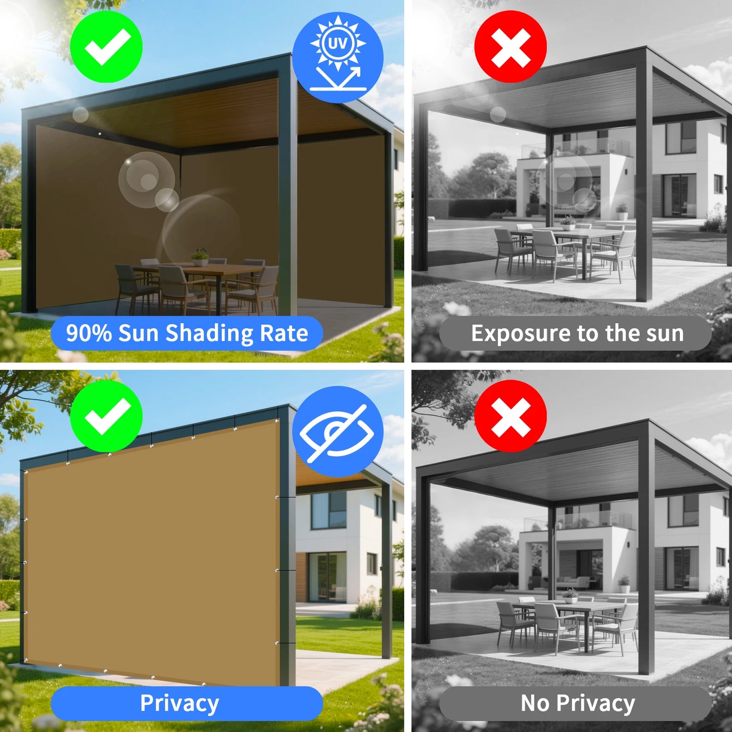 Waterproof Sun Shade Cloth with Grommets Rectangle Square Patio Sun Screen Pergola Shade Sail Canopy Cover Tarp Screens