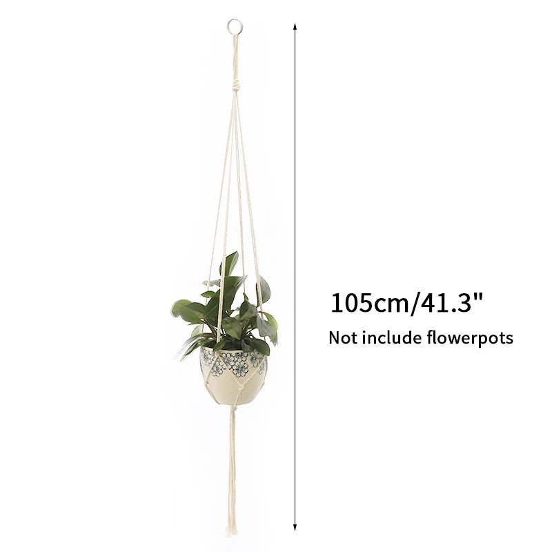 Gardening Green Plant Hanging Basket Cotton Rope Hanger Flower Pot Handmade Macrame Pot Pocket Wall Boho Courtyard Home Decor