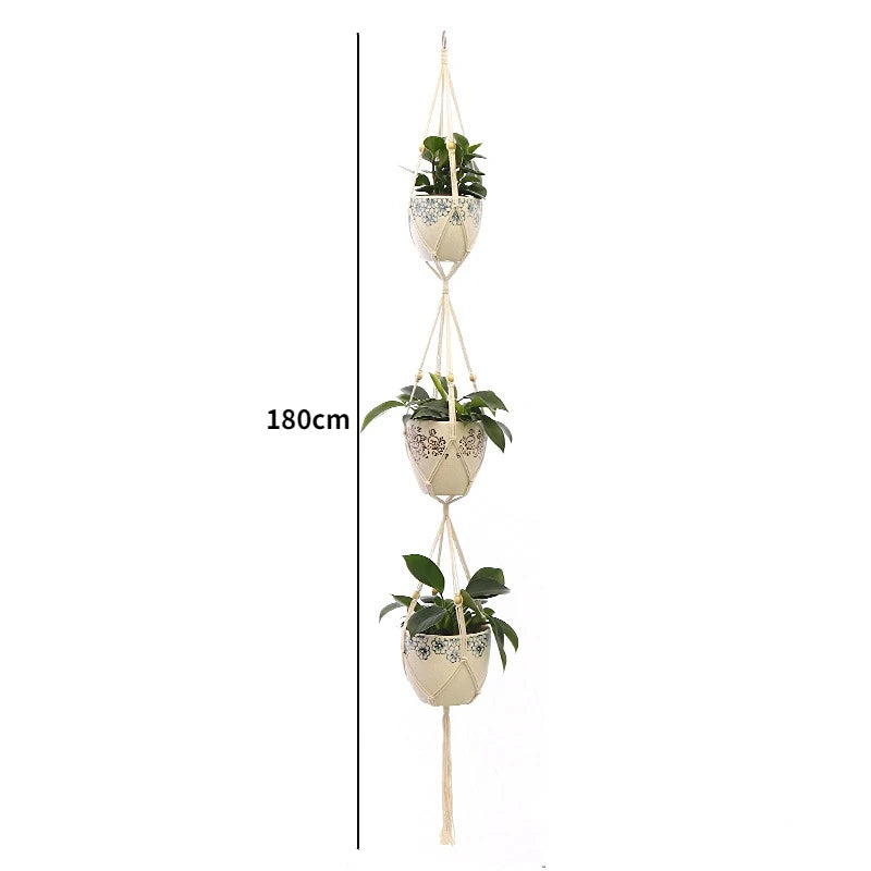 Handmade Macrame Plant Hanger Basket Flower Pot Balcony Hanging Decoration Knotted Lifting Rope Bohemian Style Home Garden Decor