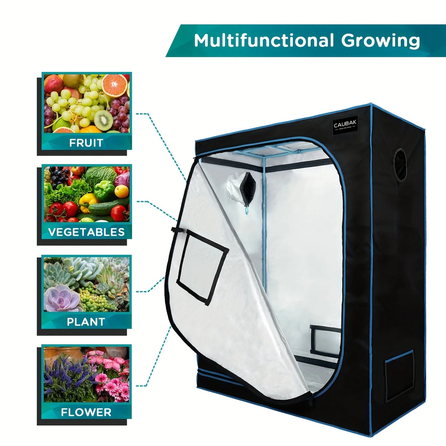 CAU 120x60x150cm Plant Growth Tent with Observation Window, Detachable Tray, and Indoor Plant Growth Kit