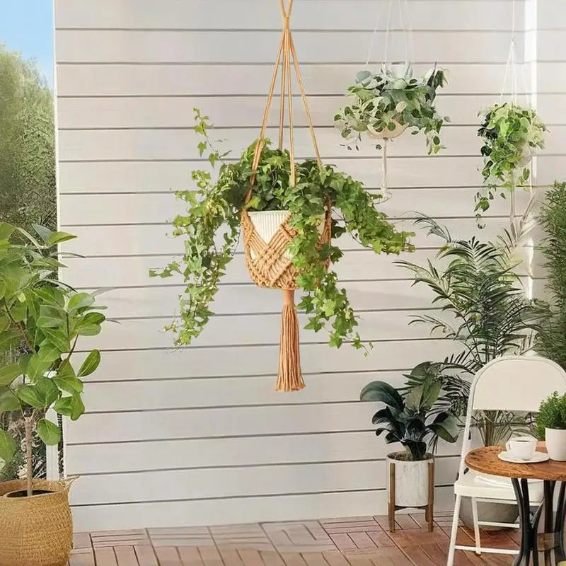 Macrame Plant Hangers Indoor 2X Woven Rope Hanger Trendy Boho Crochet Ceiling Home Decor Flower Pots Basket For Window And Porch