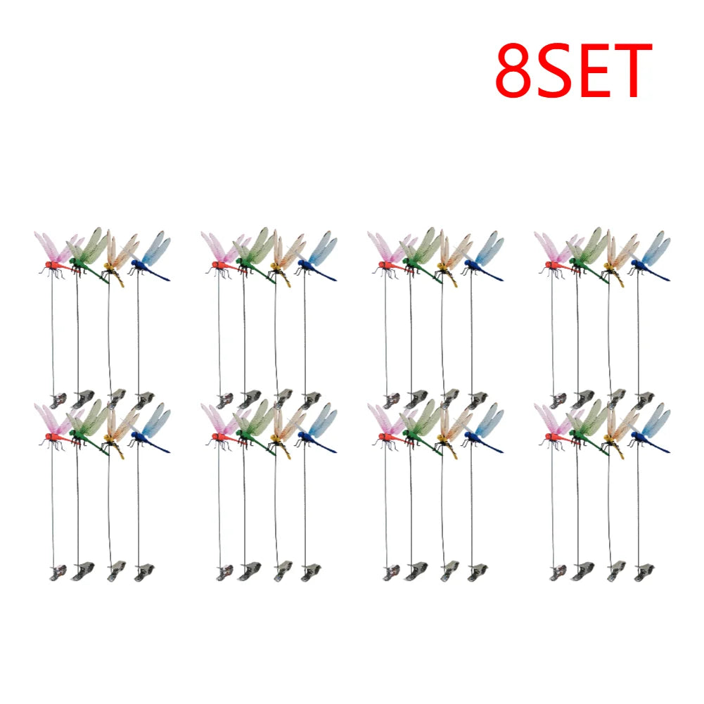 4/8/32Pcs Simulation 3D Dragonfly Clip Lifelike Outdoor Decor Realistic Bug Deterrents Fake Dragonfly Garden Decorative Clip