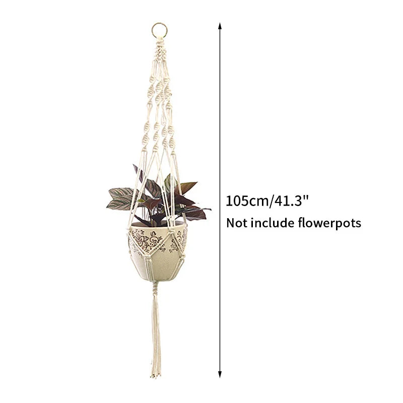 Gardening Green Plant Hanging Basket Cotton Rope Hanger Flower Pot Handmade Macrame Pot Pocket Wall Boho Courtyard Home Decor