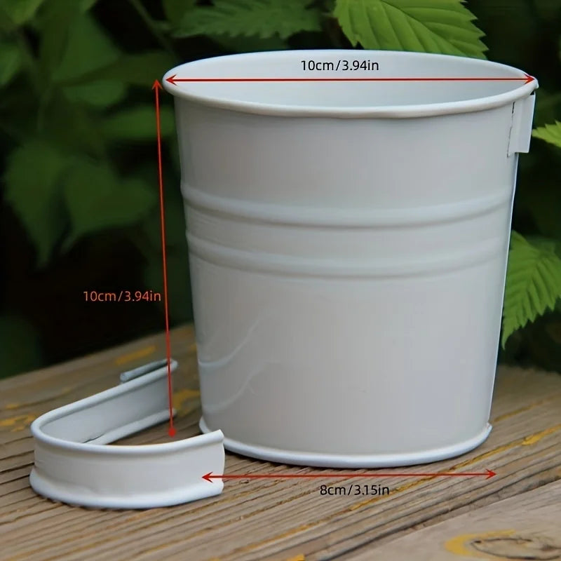 10pcs/set Metal Bucket Planter Wall-Mounted Flower Pot for Balcony - Indoor/Outdoor Garden Decor with Hanging & Drainage Holes