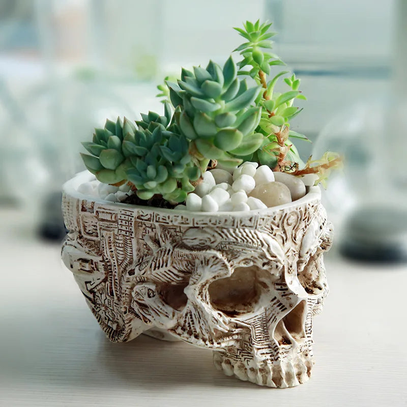 Resin Human Skull Model Flower Pot Multifunctional Gothic Skeleton Planter Container Home Decor Halloween Skeleton Flowerpot