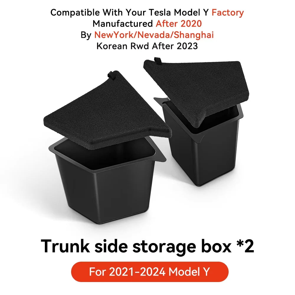 YZ Car Trunk Side Left Right Tidying Packet Storage Box For Tesla Model Y Juniper 2021-2025 Flocking Mat Cover Organizer