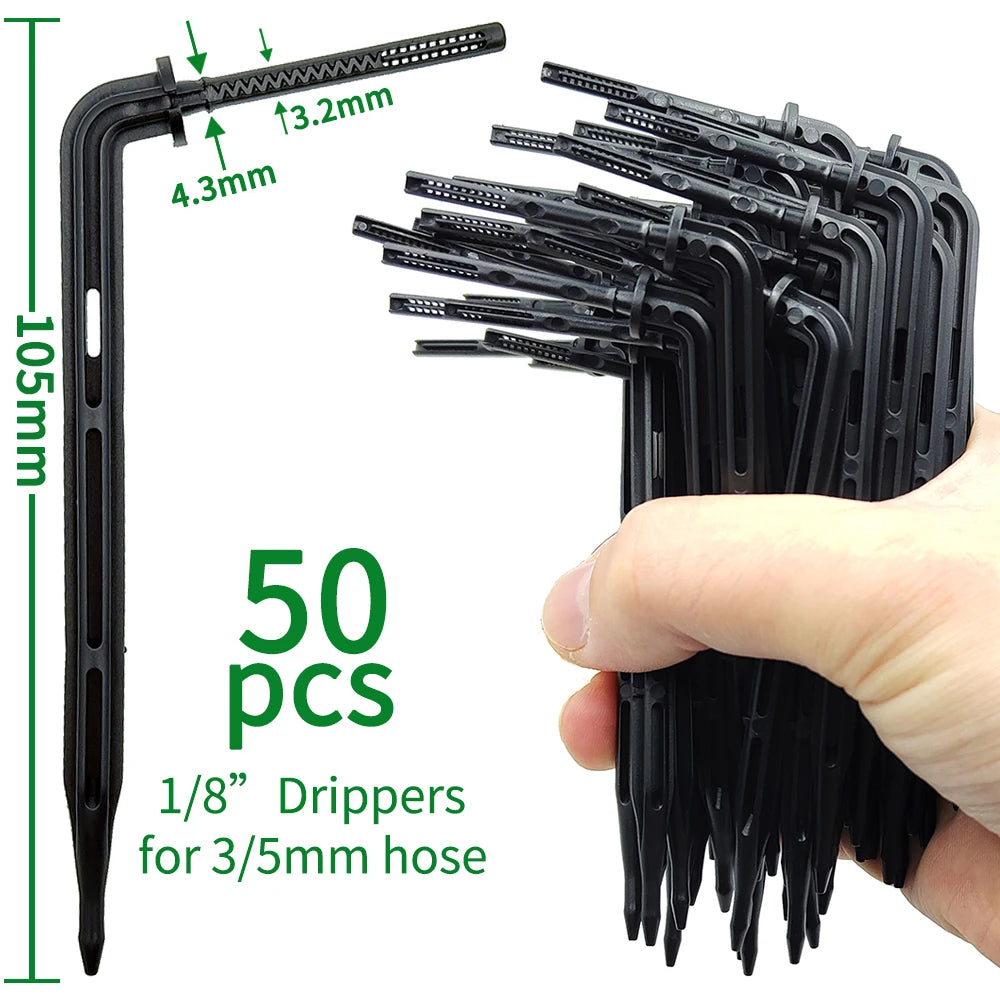 WUJIE 50-1000PCS 1/8'' Green Drippers 3/5mm Bending Arrow Emitters Garden Potted Irrigation Watering Micro Drip System Fittings
