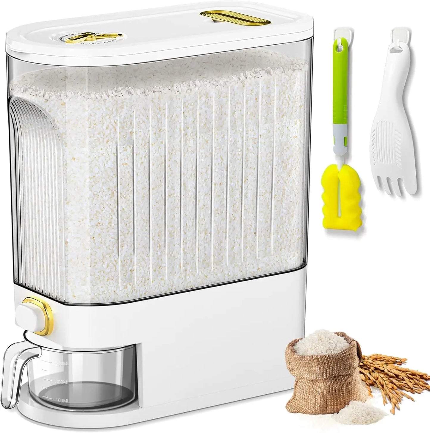 25 Lbs Rice Dispenser / Large Dry Food Storage w/ Measuring Cup, BPA-Free for Kitchen Pantry | AlluCanFind