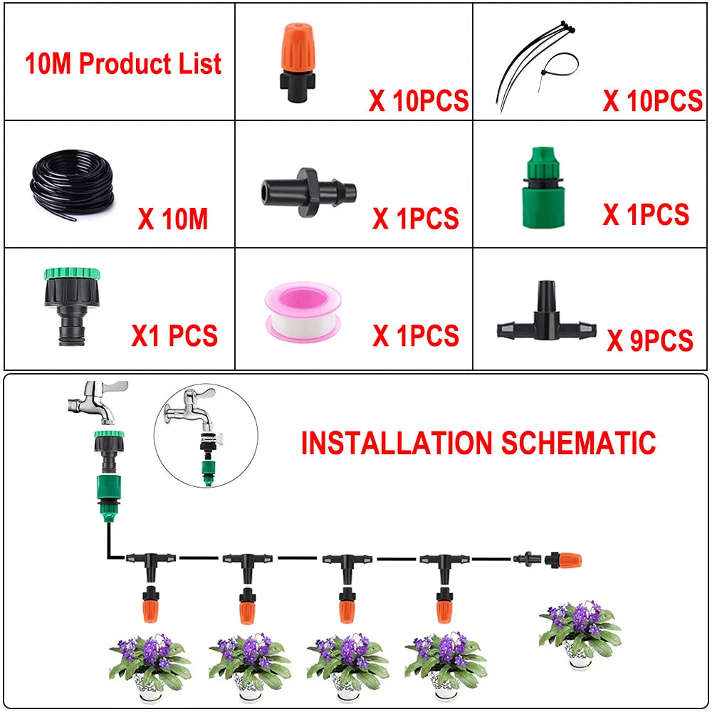 Fog Nozzles irrigation system Portable Misting Automatic Watering 5-40m Garden hose Spray head with 4/7mm tee and connector