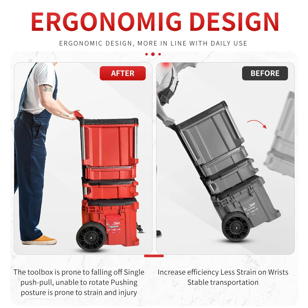 Steel Construction Front Wheels Packout Rolling Tool Box Caster Wheel Effortless Sliding Smooth Navigation Foldable Design