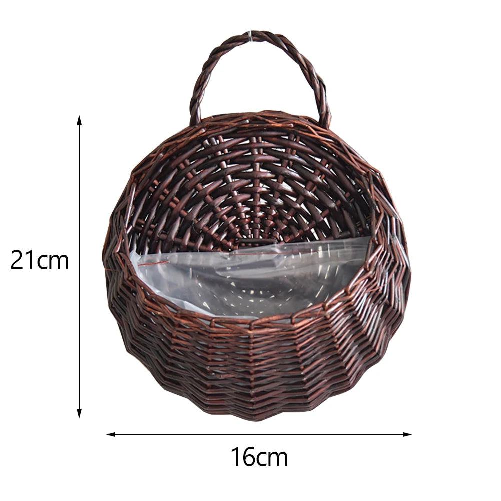 2/4/8/10pcs Wall Hanging Handmade Wicker Rattan Flower Basket Green Vine Pot Planter Hanging Vase Wall Plant Basket For Garden
