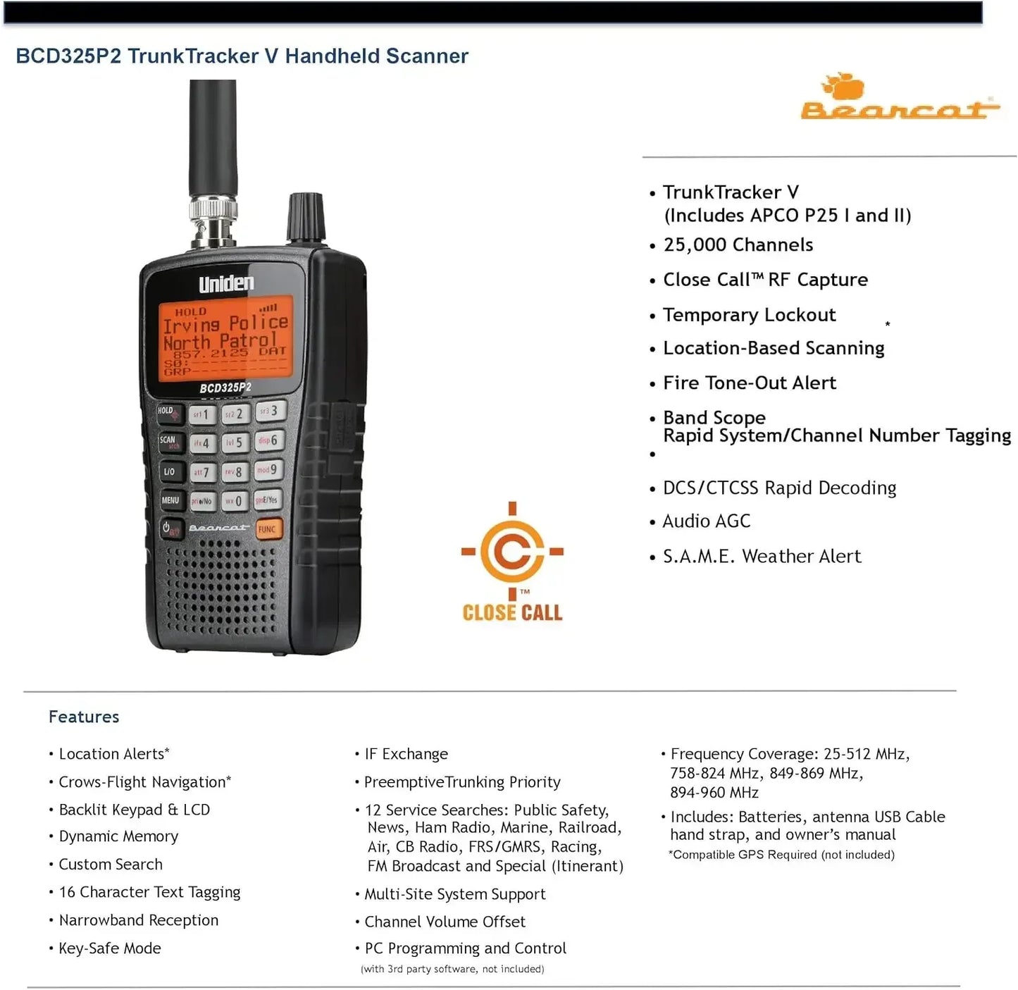 BEST.Handheld TrunkTracker VScanner.25,000Dynamically Allocated Channels.Close Call RF Capture Technology.New Upgrade(BCD325P2 )