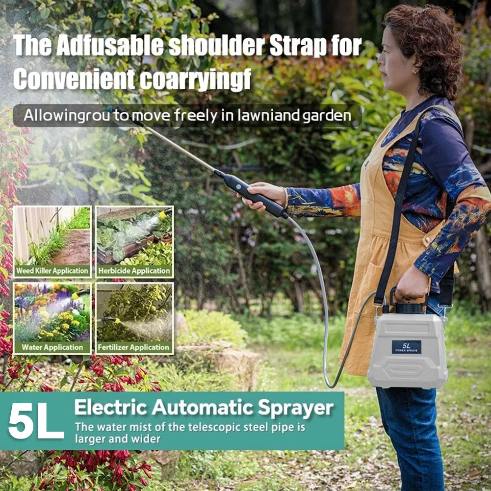 Shoulder Pesticide Sprayer 5L Electric Backpack Sprayer USB Rechargeable Automatic Sprayer Bottle 3 Modes for Garden Irrigation