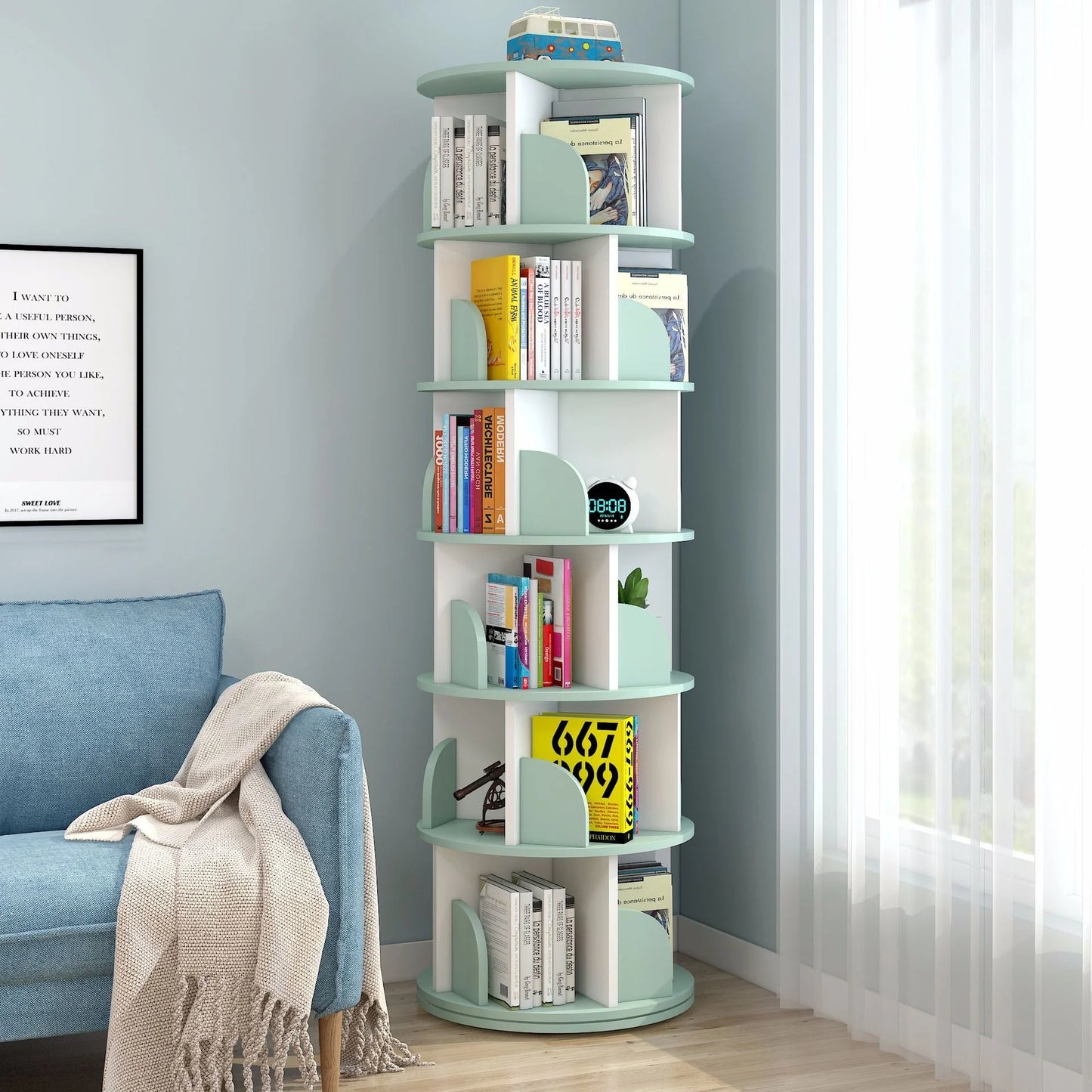 Rotating bookshelf children's picture book stand simple household space saving simple landing student creative storage bookcase