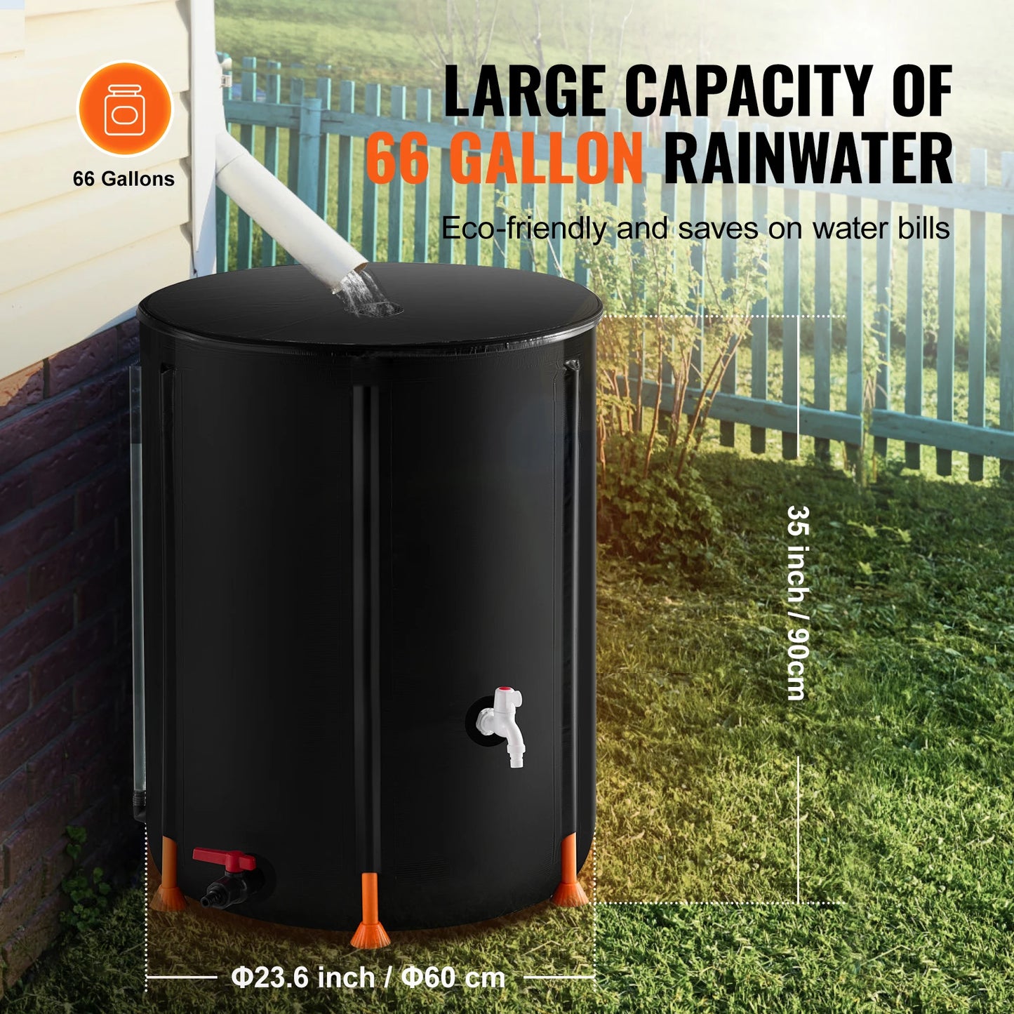 SucceBuy Collapsible Rain Barrel Portable Rain Water Collection Barrel PVC Rainwater Collection System with Spigots&Overflow Kit