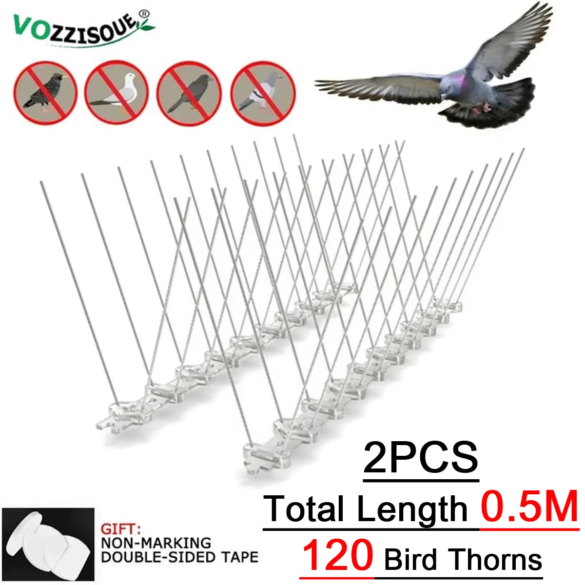 2-12PCS Balcony Anti-bird Pigeon Spikes and Bird Repeller Deterrent Anti Bird Repellent Stainless Steel Anti Bird Thorn Nail Kit