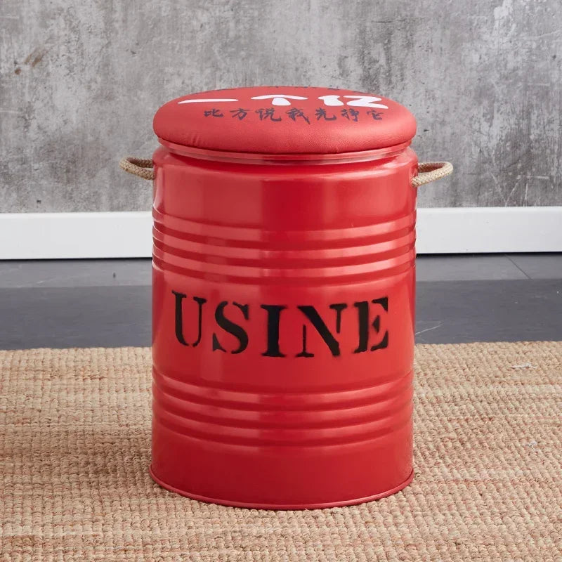 Paint Bucket Stool, Iron Art, Creative Storage Seat, Commercial Retro Low Stool, Bars, Shopping Malls Oil