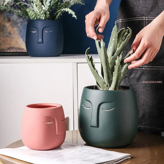 Black Succulent Zen Yellow Ceramic Planters Home Decor Nordic Human Face Buddha Vase Green Plant FlowerPot