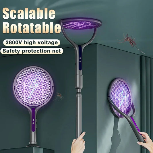 Multi functional 2-in-1 mosquito killer lamp angle retractable mosquito swatter USB rechargeable mosquito swatter bat swatter