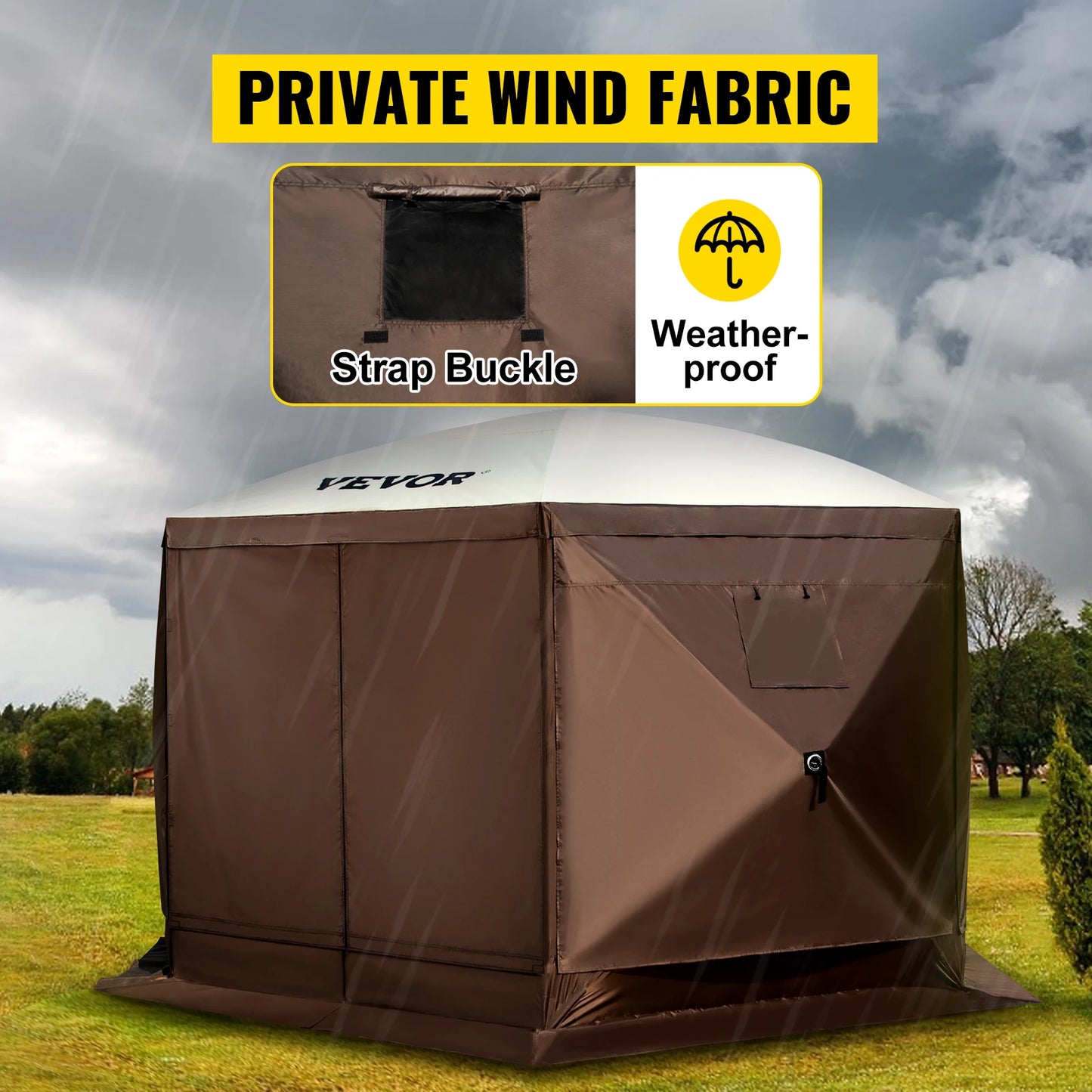 SucceBuy Pop-up Camping Gazebo Camping Canopy Shelter 6 Sided 12' x 12' / 10' x 10' Sun Shade Tents & Canopies Camping & Hiking