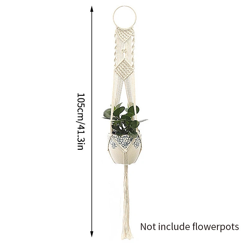 Gardening Green Plant Hanging Basket Cotton Rope Hanger Flower Pot Handmade Macrame Pot Pocket Wall Boho Courtyard Home Decor