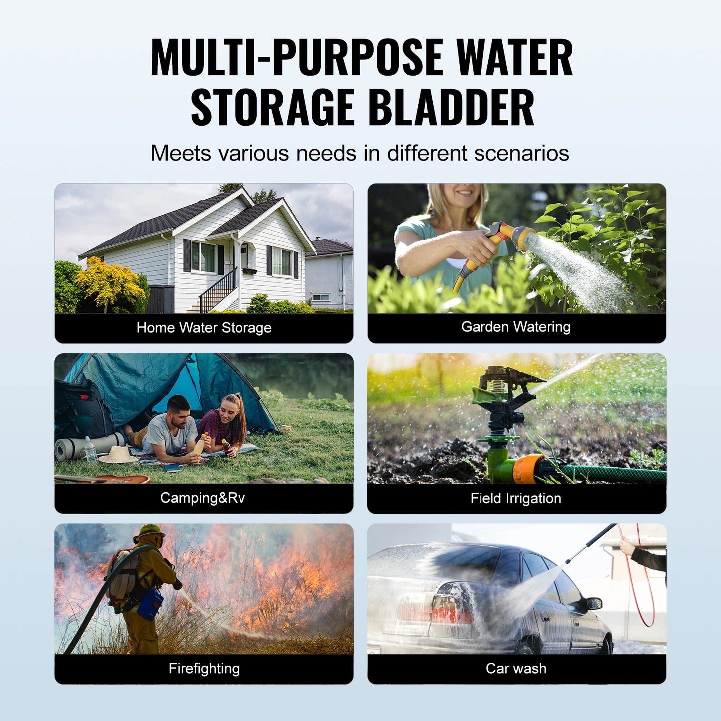 VEVOR 1000L/264 Gallon Water Storage Bladder RV Water Tank 1000D Blue PVC Collapsible Water Storage Containers Soft Water Bag