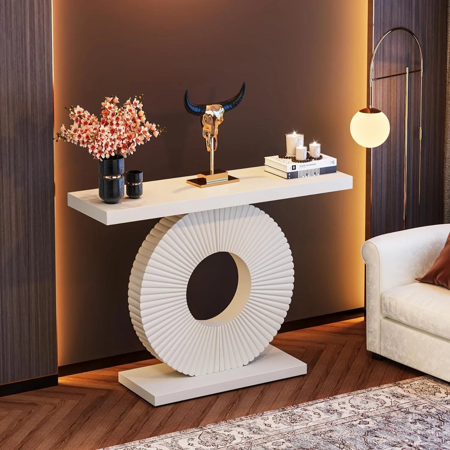 LITTLE TREE Modern Console Table with Geometric Base, Wood Entryway Table Sofa Table Narrow Long, Contemporary Accent Table