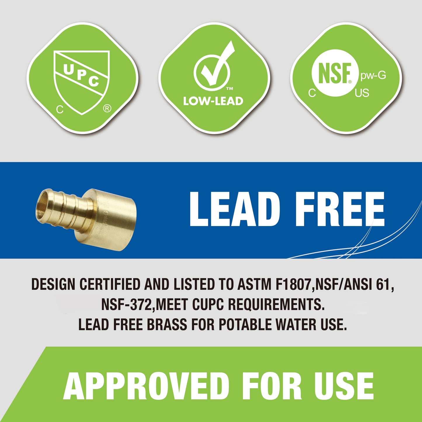 KING SMART Crimp/F1807 PEX 1/2" * 1/2" Female Sweat Adapter; Lead Free Brass; 15Pcs/Case; 80212