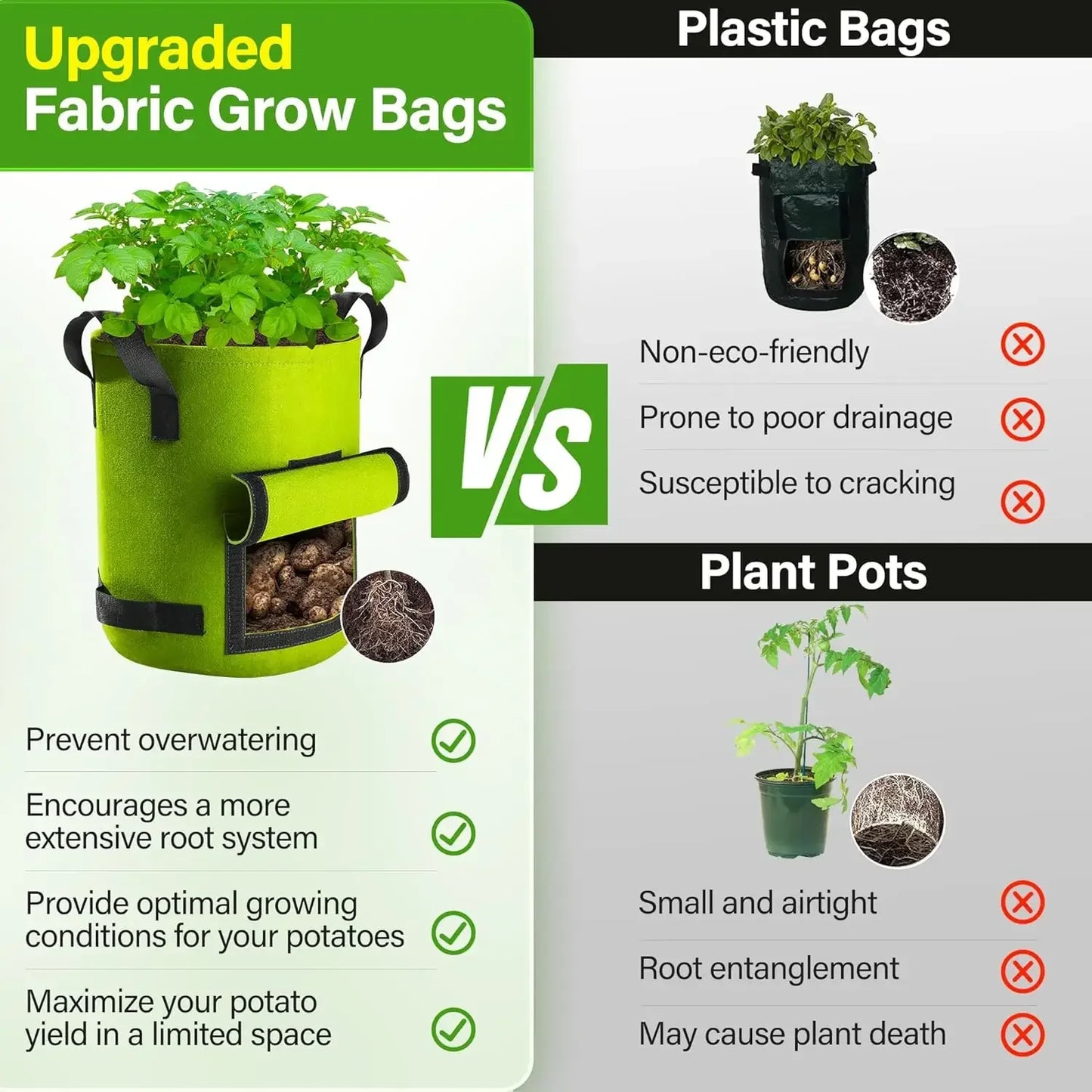5/10Gallon Felt Plant Grow Bags Nonwoven Fabric Garden Potato Pot Greenhouse Vegetable Growing Bags Moisturizing Vertical Tools