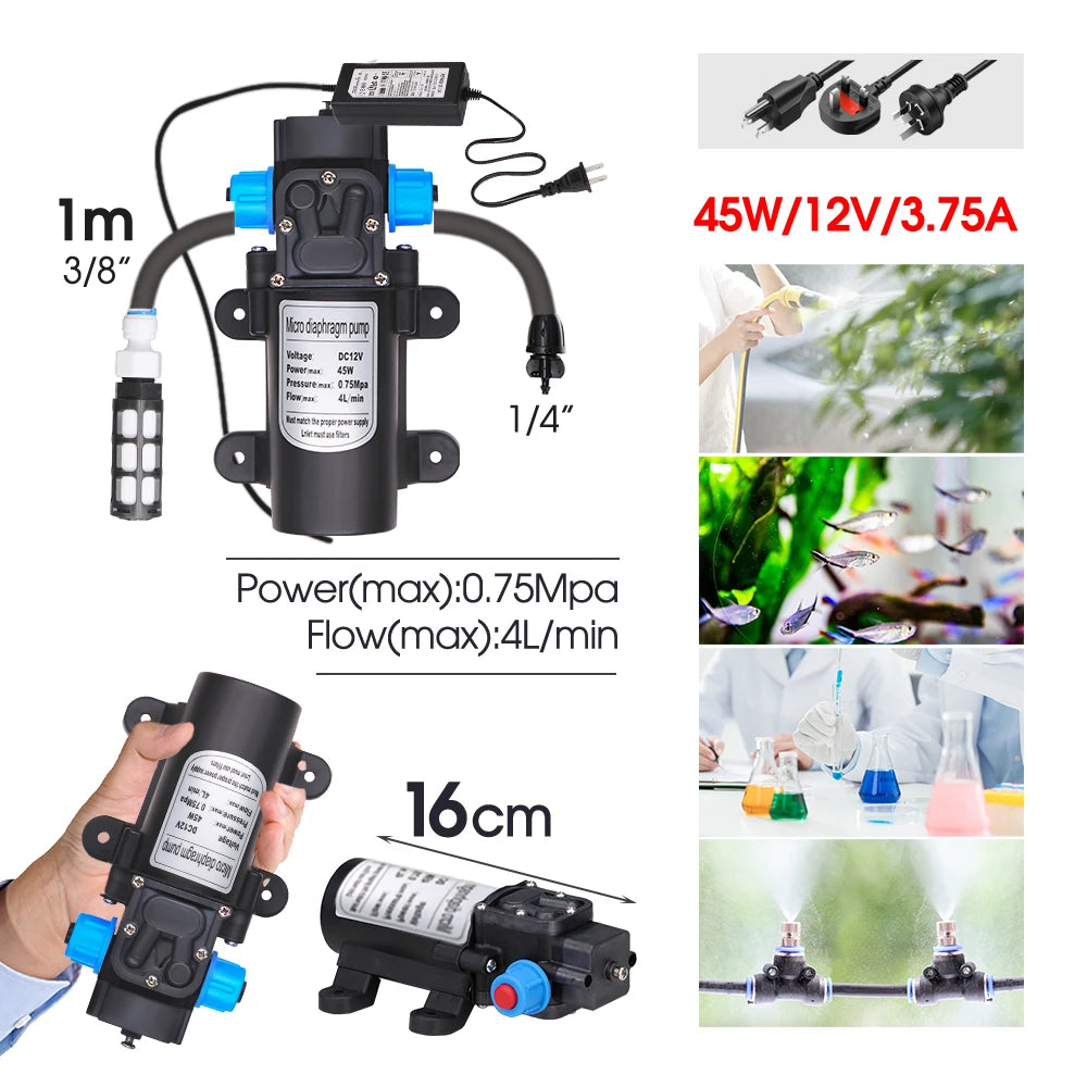 110-240V 45W Self-priming Pump Garden Greenhouse Plants Micro-Irrigation Kit Rapid Insertion 0.15MM Spray Nozzle Watering System