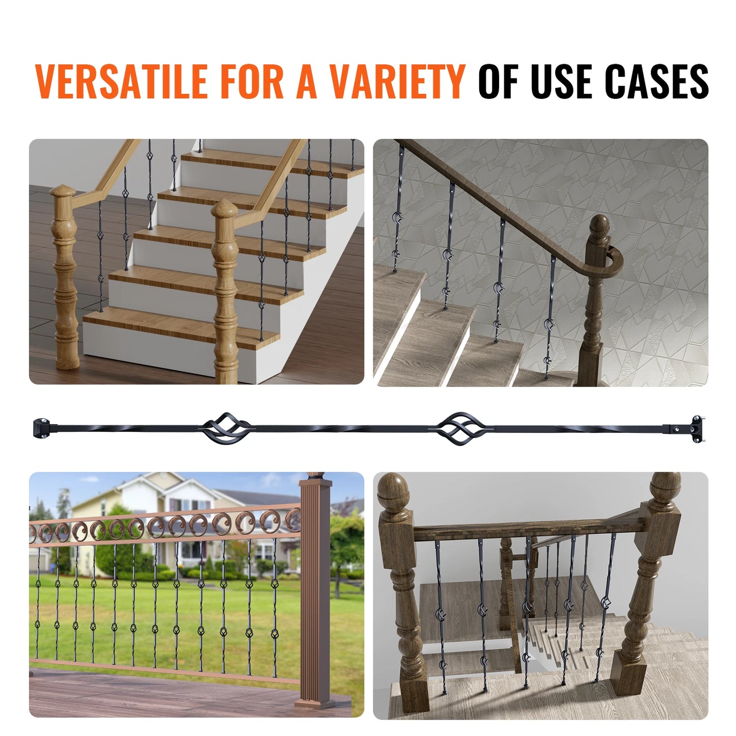 VEVOR Staircase Metal Balusters Galvanized Steel Decorative Banister Spindles with Hollow Baskets Spiral Stair with Shoes Screws